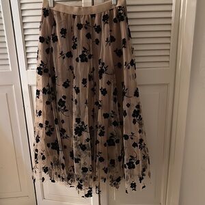 Chicwish Black and Tan Embellished A-Line Midi Skirt